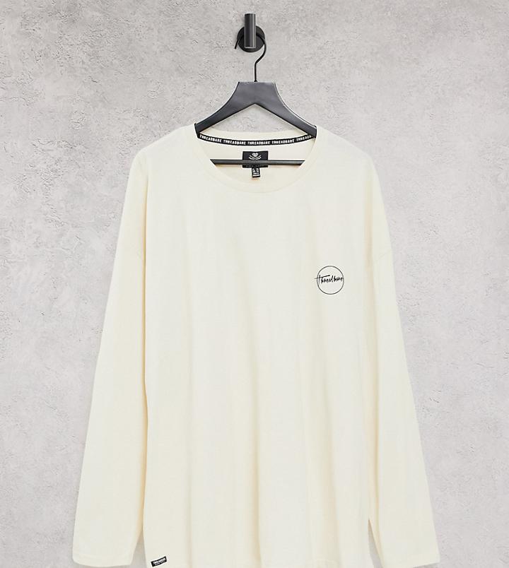 Threadbare Plus Long Sleeve Logo Top In Off White