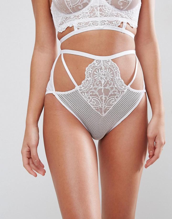 Asos Bridal Kitty Lace Detail High Waist Pant - White