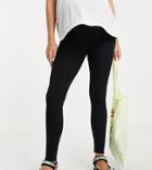 In The Style X Dani Dyer Maternity Ribbed Leggings In Black