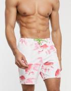 Asos Design Swim Shorts With Photographic Fish Print Mid Length-white