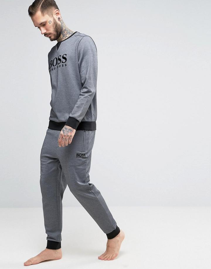 Boss By Hugo Boss Logo Cuffed Joggers In Regular Fit Grey - Black