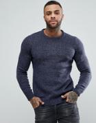 Pull & Bear Knitted Sweater In Blue Marl - Blue
