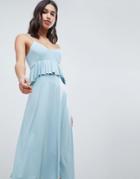 Asos Design Slinky Midi Sundress With Waist Ruffle - Blue