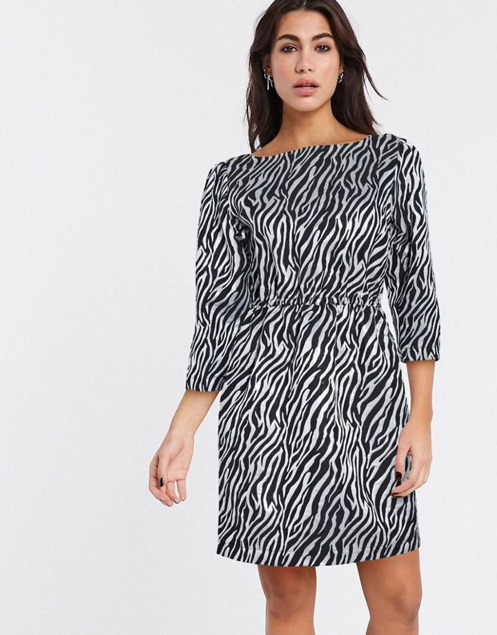 Vila Belted Shift Dress In Zebra-multi