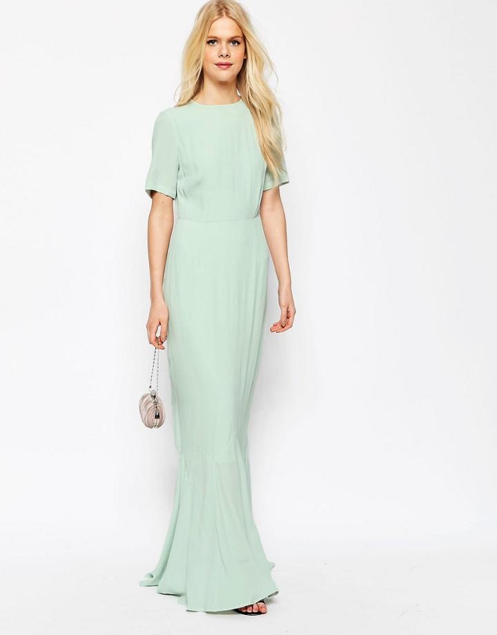 Asos 30s Seamed Short Sleeve Fishtail Maxi Dress - Nude