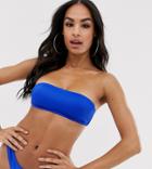 South Beach Exclusive Mix And Match Ribbed Bandeau Bikini Top In Neon Blue - Blue