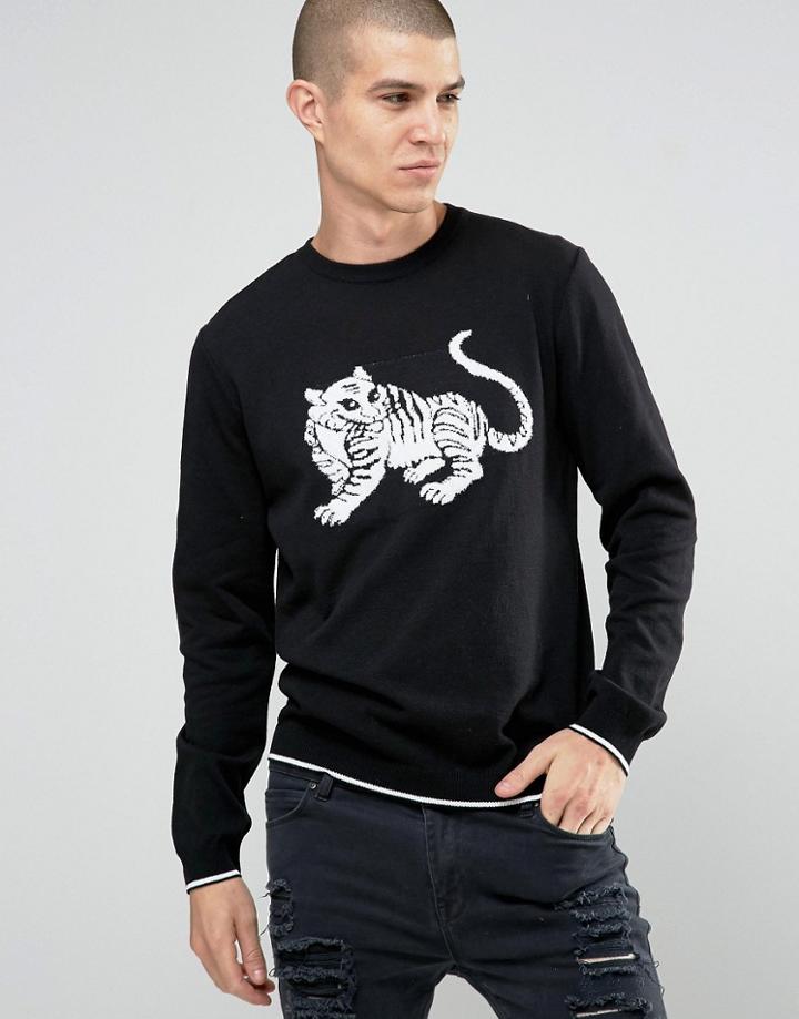 Asos Sweater With Fluffy Tiger - Black