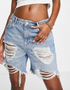 Allsaints Alfie Distressed Denim Shorts In Light Wash-blue