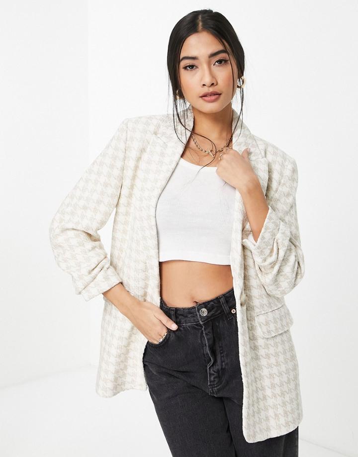 River Island Houndstooth Check Dad Blazer In Cream-white