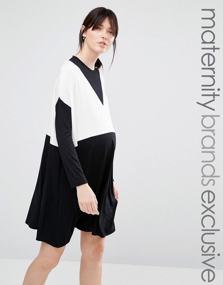 Bluebelle Maternity Oversized Color Block Dress - Black