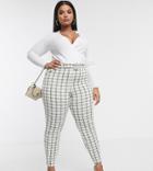 Asos Design Curve Check Jacquard Skinny Pants With Buckle-multi