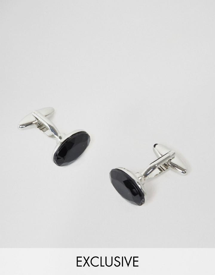 Designb Black Stone Cufflinks In Silver - Silver
