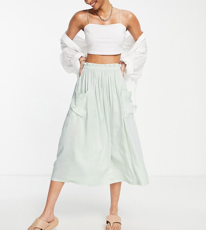 Asos Design Tall Midi Skirt With Pocket Detail In Washed Mint-green