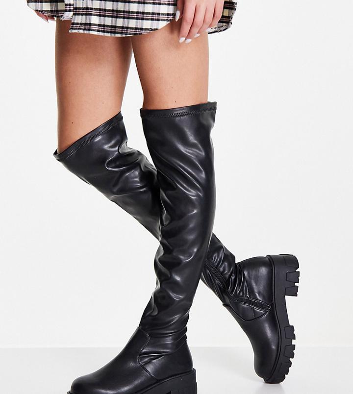 Glamorous Wide Fit Over-the-knee Flat Boots In Black Stretch