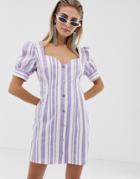 Reclaimed Vintage Inspired Dress In Stripe With Button Front - White