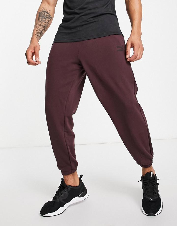Puma Classics Oversized Sweatpants In Burgundy-red