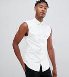 Asos Design Tall Skinny Fit Sleeveless Denim Shirt In White - White