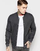 Asos Jersey Bomber Jacket With Snaps In Charcoal - Charcoal Marl