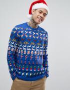 Asos Holidays Sweater With All Over Design In Cobalt - Multi