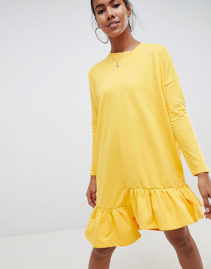 Noisy May Asymmetric Dress With Ruffle Hem - Yellow