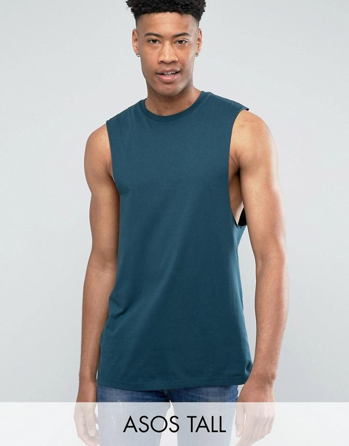 Asos Tall Longline Sleeveless T-shirt With Dropped Armhole - Green