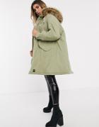 Sixth June Oversized Swing Parka With Faux Fur Hood