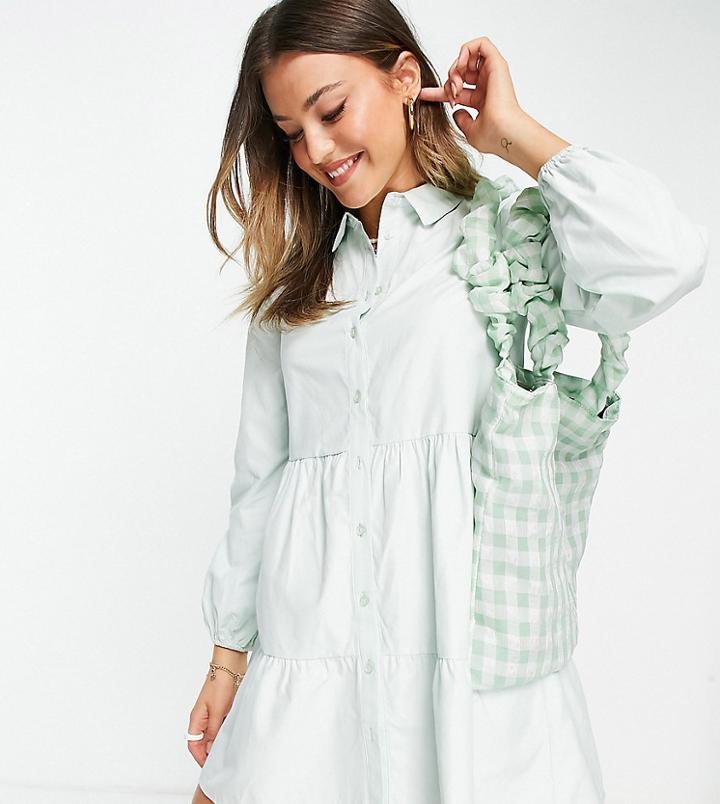 Stradivarius Poplin Shirt Dress In Green