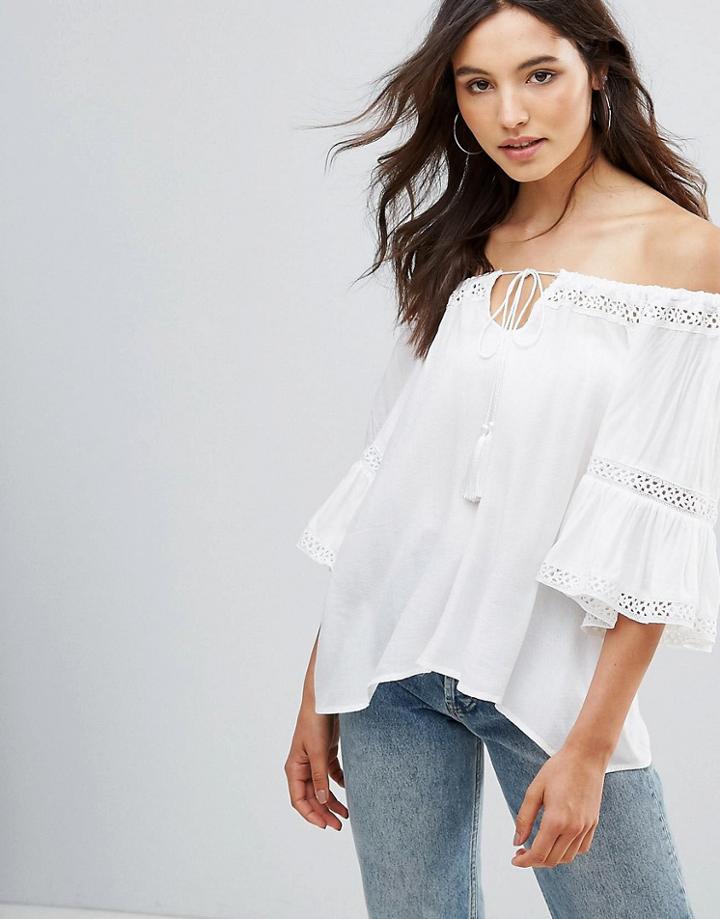 Qed London Ladded Trim Textured Top - Cream