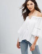 Qed London Ladded Trim Textured Top - Cream