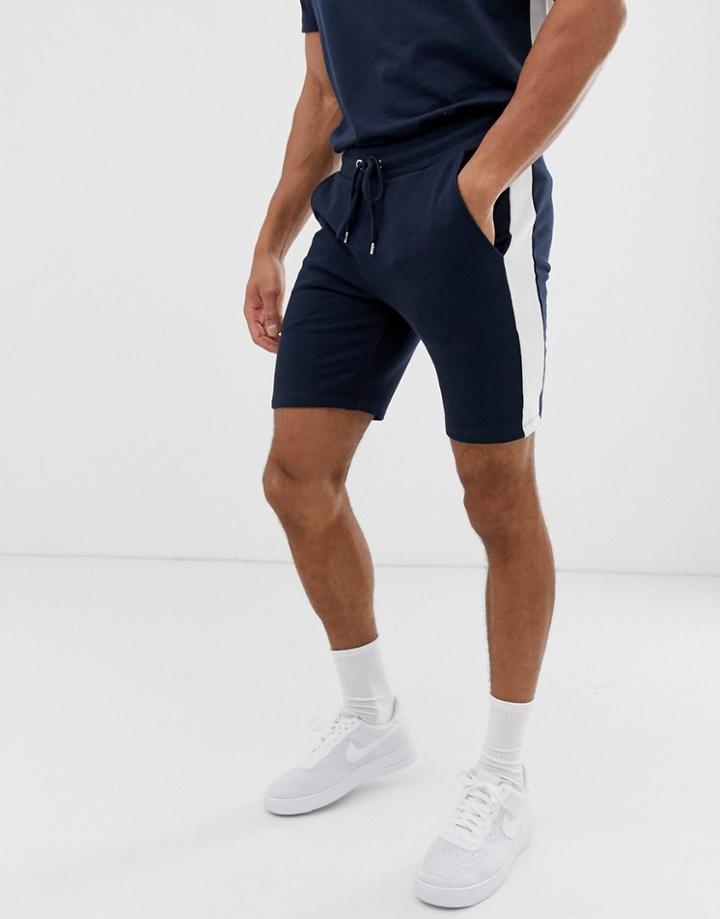 Asos Design Two-piece Jersey Skinny Shorts With Side Stripe In Navy - Navy