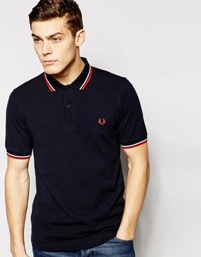 Fred Perry Slim Fit Twin Tipped Polo Shirt - Navy