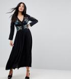 Asos Tall Premium Embroidered Maxi Dress - Black