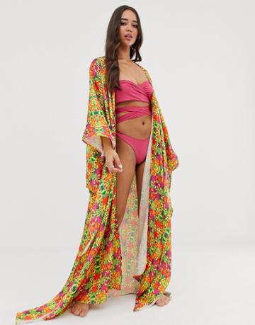 Sian Marie Hemera Beach Kimono In Tropical-multi