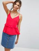 Asos Crinkle Cami With Ruffle Peplum - Red