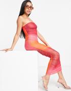 Asos Design Bandeau Mesh Midi In Orange Ombre-multi