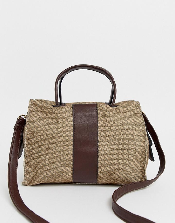 Asos Design Mini Monogram Tote Bag With Contrast Detail-multi