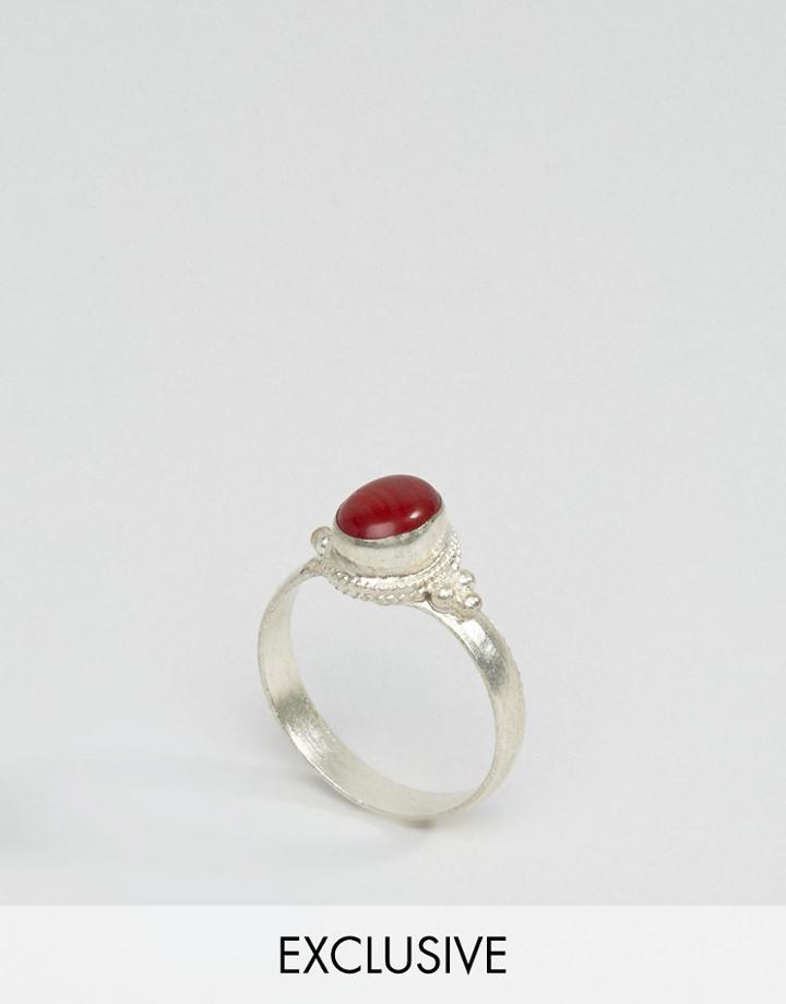 Reclaimed Vintage Red Stone Ring - Silver