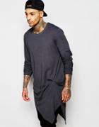 Asos Extreme Longline Long Sleeve T-shirt With Drape And Oil Wash - Gray