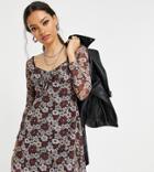 Topshop Petite Scoop Neck 70s Floral Jersey Mini Dress In Multi
