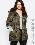 Brave Soul Plus Leopard Print Rain Trench - Khaki Leopard