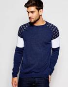 Asos Cotton Sweater With Design Shoulder - Denim Twist