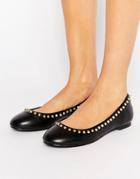 London Rebel Stud Trim Ballerina - Black