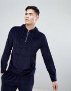 Mango Man Velour Hoodie With Half Zip In Navy - Navy