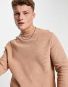Asos Design Sweatshirt With Ribbing In Light Brown - Part Of A Set