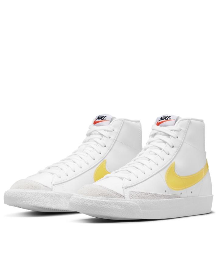 Nike Blazer Mid '77 Vntg Ess Sneakers In White/opti Yellow