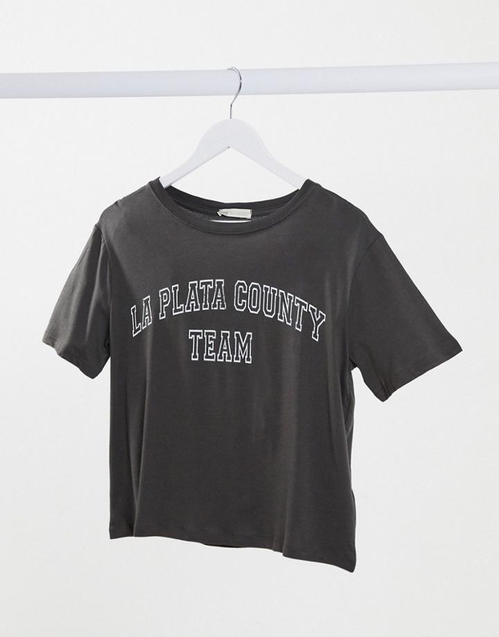 Stradivarius La Plata Motif T-shirt In Washed Gray-grey