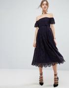 Asos Off The Shoulder Lace Prom Midi Dress - Navy