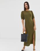 Vero Moda Volume Sleeve Maxi Dress With Split-green
