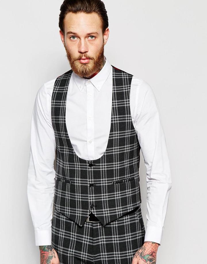 Asos Skinny Vest In Plaid Check - Gray
