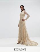 A Star Is Born Maxi Dress With Paneled Embroidered Embellishment - Gold